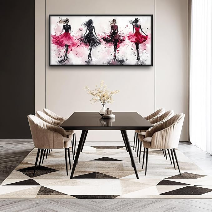 Fashion Woman Large Wall Art Watercolor Girl Pictures Wall Decor Pink Canvas Female Print Painting Modern Artwork Home Decoration for Living Room Bathroom Bedroom Office Framed 60"x30"