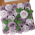 50pcs Artificial Flower，Real Touch Foam Roses w/Stem DIY for Wedding Bouquet Centerpieces Party Shower Home Decor-Violet Lavender Purple