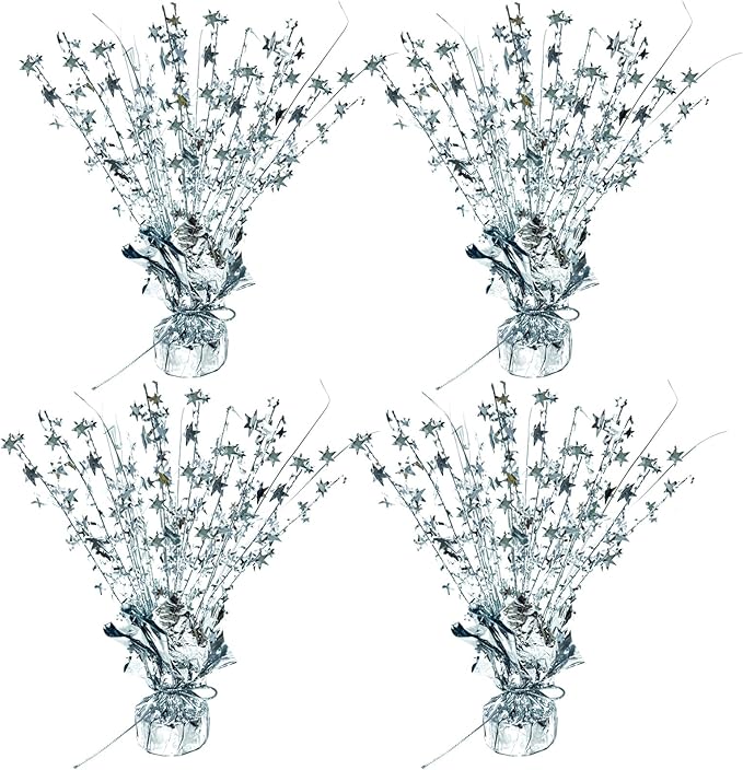 ALISSAR 4-Pack Glitter Silver Star Centerpieces-Table Decorations for Home Decor Birthday Wedding Anniversary Decor (Silver)