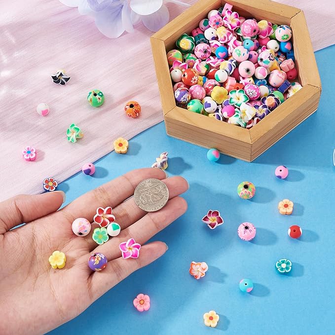 FASHEWELRY 200Pcs Flower Handmade Polymer Clay Beads Bulk Assorted Bracelet Making kit Flower Beads Floral Bead Charms for Bracelets Necklaces DIY Jewelry Making Crafts