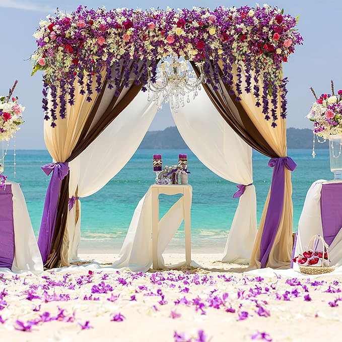3.6ft 12PCS Artificial Wisteria Hanging Flowers Faux Wisteria Flower Vines Garland Silk Flowers Garland Fake Hanging Flowers String for Wedding, Garden, Wall Decoration (Dark Purple)