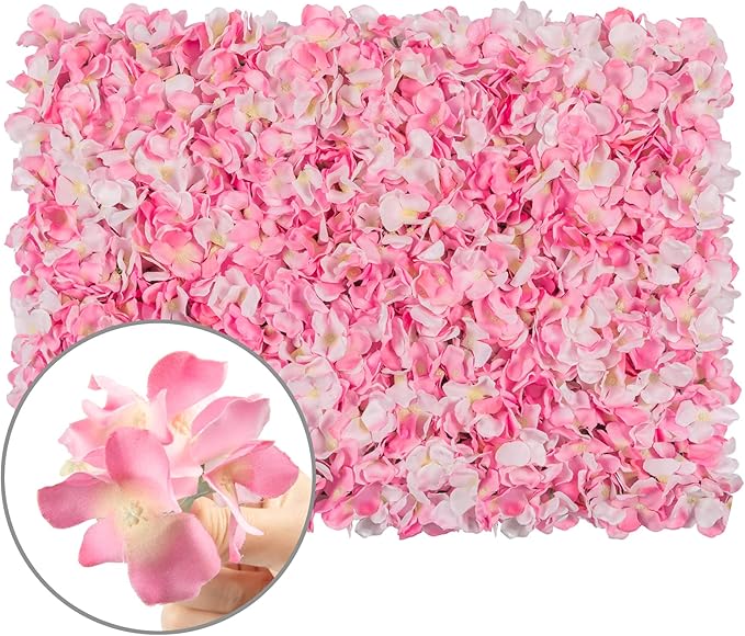 Flower Wall Panel Set, U'Artliens Artificial Wall Flower Backdrop 24x16 Inch 3D Silk Hydrangea Rose Floral Panel for Photo Background Home Party Wedding Backdrop Decoration (2pcs, Pink)