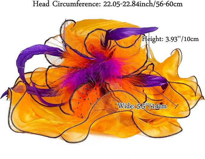 Organza Derby Hats for Women Wide Brim Fascinator Hat Rose Flower Wedding Tea Party Hat