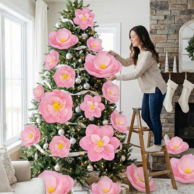 Giant Paper Flowers Artificial Large Paper Flower Decoration for Handcrafted Wall Backdrop Christmas Mexican Wedding Graduation Bridal Shower Birthday Party Supplies(Gradient Pink,12 Pcs)
