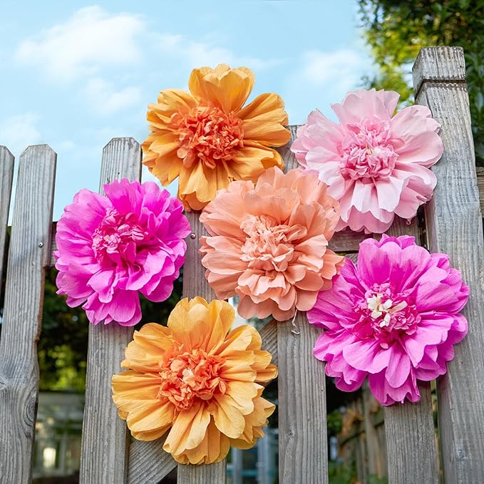 6PCS Tissue Paper Flowers，Handmade Colorful Giant Crepe Artificial Flowers Decorations for Wall,12 Inches Large Flowers for Wedding Birthday BabyShower Party Home Decor Supplies