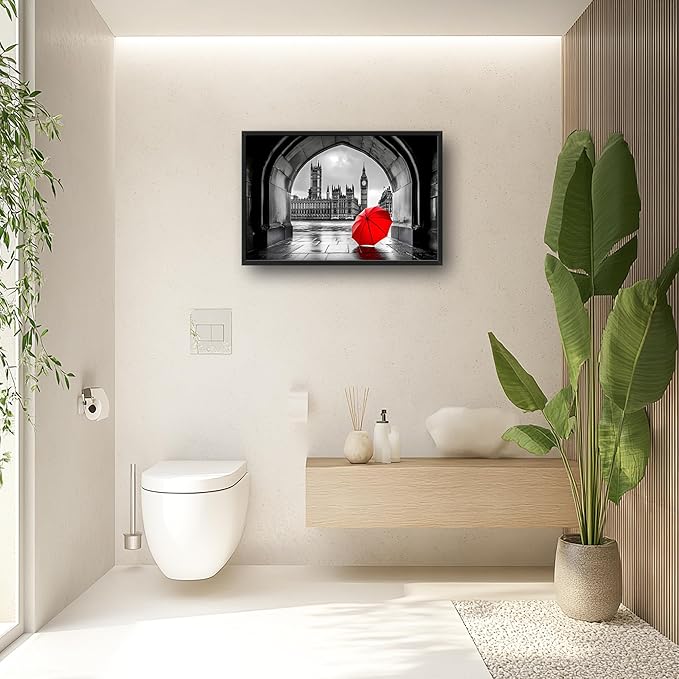 London City Large Wall Art Black and White Framed Red Wall Decor for Living Room, Big Ben Pictures Oversized Canvas Print Painting Modern Extra Large Framed Artwork for Bedroom Office 36"x24"