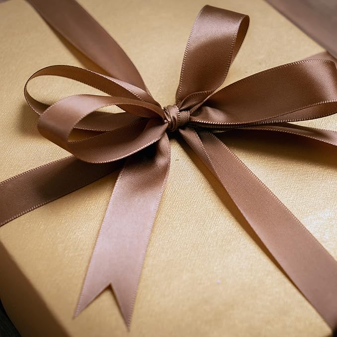 LIUYAXI Brown Satin Ribbon, Double Faced 5/8" X Continuous 25 Yards Ribbons Perfect for Gift Wrapping Bows Bouquet Wedding Craft and More