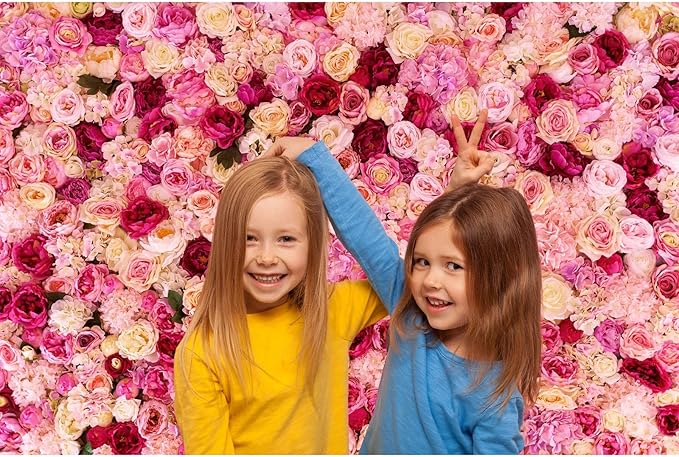 Flower Backdrop Pink Red Rose Flowers Floral Wall Photography Background Birthday Baby Shower Wedding Party Banner Anniversary Decorations Children Adults Portrait Video Studio Prop 20x10ft