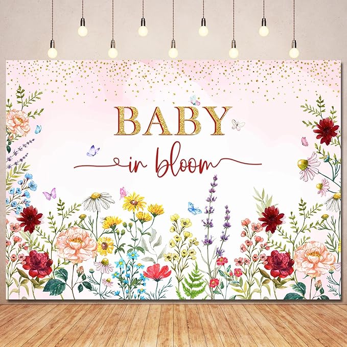 Wildflower Baby in Bloom Baby Shower Backdrop Party Decorations for Girl,Watercolor Pink Floral Wild Flowers Theme Baby in Bloom Baby Shower Banner Backdrops Background Photo Booth Props 7x5ft