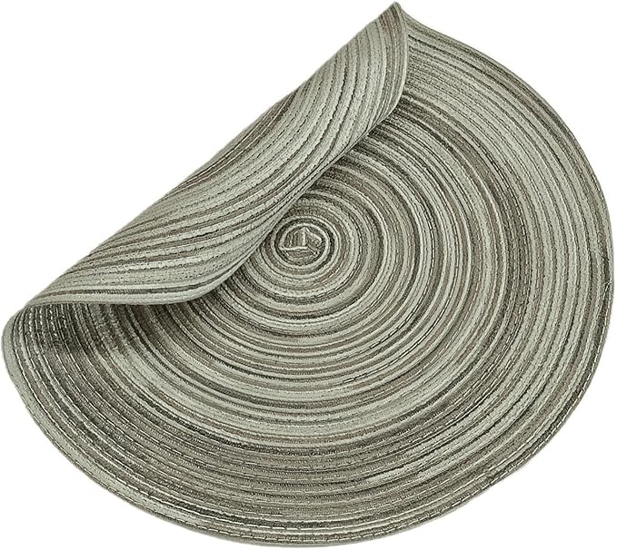 Youyi Better Lifes Round Braided Placemats Set of 6 Colorful Washable Durable Placemats Non-Slip 15 Inch Ivory-Linen Woven Table Mats for Dining Tables Holiday Party Decoration