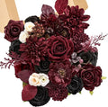 Serwalin Artificial Burgundy Black Flowers, Red Roses Silk Flowers for DIY Wedding Bridal Bouquets, Fake Halloween Black Flowers for Table Centerpieces Baby Shower Birthday Party Home Decorations