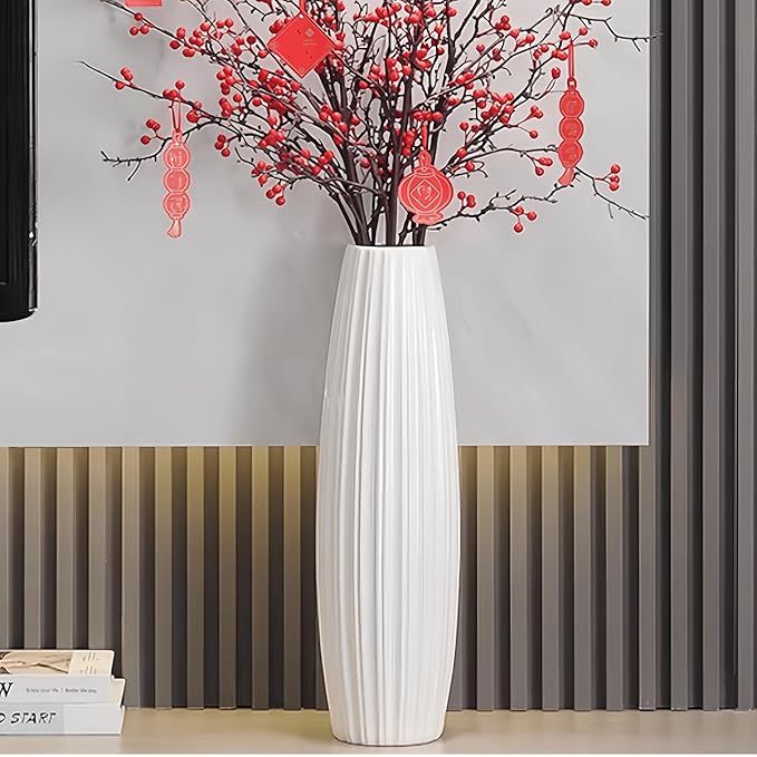 Large Floor Ceramic Tall Vase 28 Inches,White Modern Flower Tall Vases for Office, Home,Farmhouse,Living Room Décor,Simple Origami Design Fall Decorative Porcelain Flower Arrangement Vase Ideal Gift