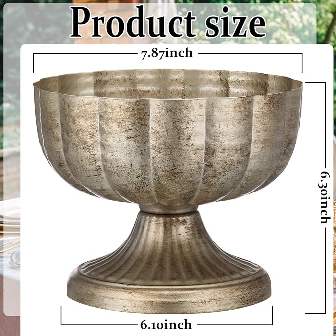 2 Pcs Distressed Vintage Silver Compote Vase for Centerpieces Compote Bowl 8'' Wide Vintage Decorative Antique Urn Planter Vase for Wedding Event Anniversary Party Indoor Outdoor Activity