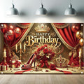 Starlit Patio Red High Heel Backdrop for Woman's Birthday Party, 71 x 43 Inch, Polyester Fabric