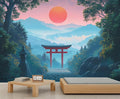 Japanese Torii Gate Wall Mural, Sunrise Mountain Landscape 3D Wall Murals, Zen Nature Art Wallpaper Mural, for Living Room Bedroom Large Wallpaper Indoor Decor 157.5" W x110.3 H