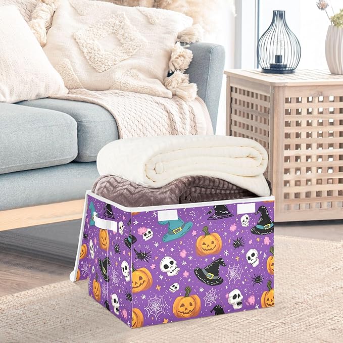 susiyo Skull Pumpkin Witch Hat Storage Bins with Lids and Carrying Handle Foldable Storage Boxes Organizer Containers Baskets Cube Shelf organizers for Clothes Toys Office