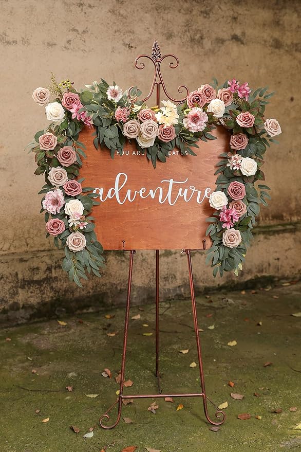 Dusty Rose Artificial Flowers Set - Fake Roses, Peonies, Silk Flowers with Stems for DIY Wedding Bouquets,Floral Arrangement,Table Centerpieces,Baby Shower, Home Decor