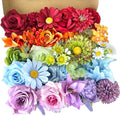 Colorful Artificial Flowers Combo Box Set Rainbow Silk Roses with Stems Sunflower DIY Bridal Wedding Bouquets Cake Fake Floral Arrangements Baby Shower Party Table Centerpieces Home Decor Bulks