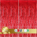 TONIFUL 2Pcs Red Metallic Tinsel Foil Fringe Curtains,Red Photo Booth Backdrop Streamer Curtain Photo Booth Props for Bachelorette Party,Birthday,Graduation,Christmas Decor(6.6ft x 9.9ft)