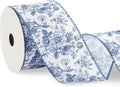 Generic Floral Wired Edge Ribbon Blue Flower Craft Ribbon Chinoiserie Decorative Fabric Ribbon for DIY Crafts Wreath Bow Making, 12 Yards