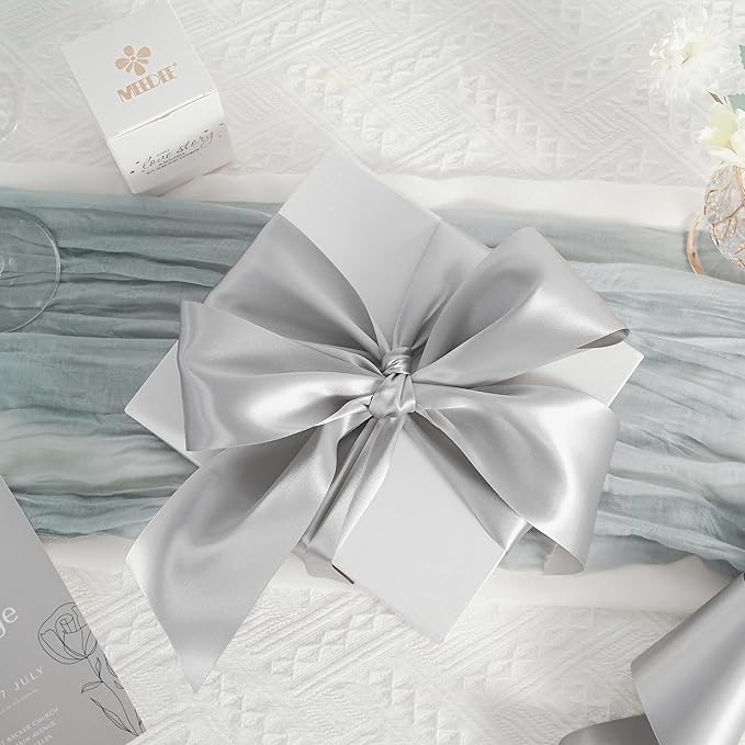 MEEDEE Silver Satin 3 Inch Ribbon Lux Double Faced Satin Ribbon Tree by 10 Yards Silver Silk Ribbons Roll Ribbons for for Crafts, Christmas Tree Decoration, Weddings