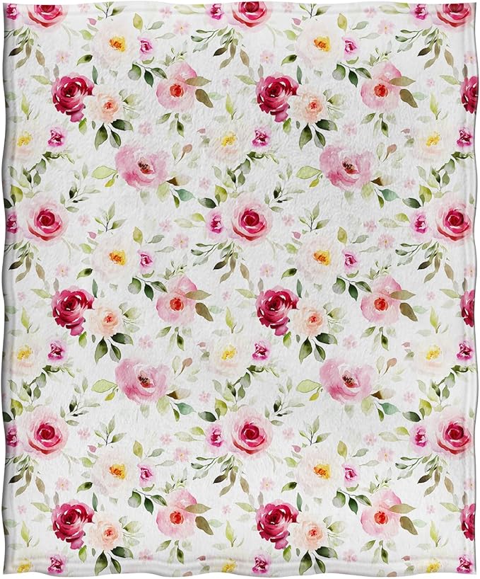 Jekeno Rose Flowers Blanket Gifts for Women Girls, Birthday Valentines Soft Throw for Adult, Lightweight Warm Flannel for Bed Sofa Couch Office Home 50"x60"