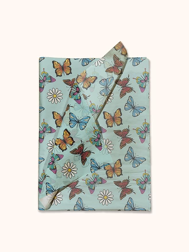 Pro Supply Global Butterflies and Daisies Printed Tissue Paper for Gift Bags or Boxes and Wrapping - Spring Floral Bulk Decorative Art Tissue Paper for Packaging and Gifting | 24 Sheets 20" x 30"