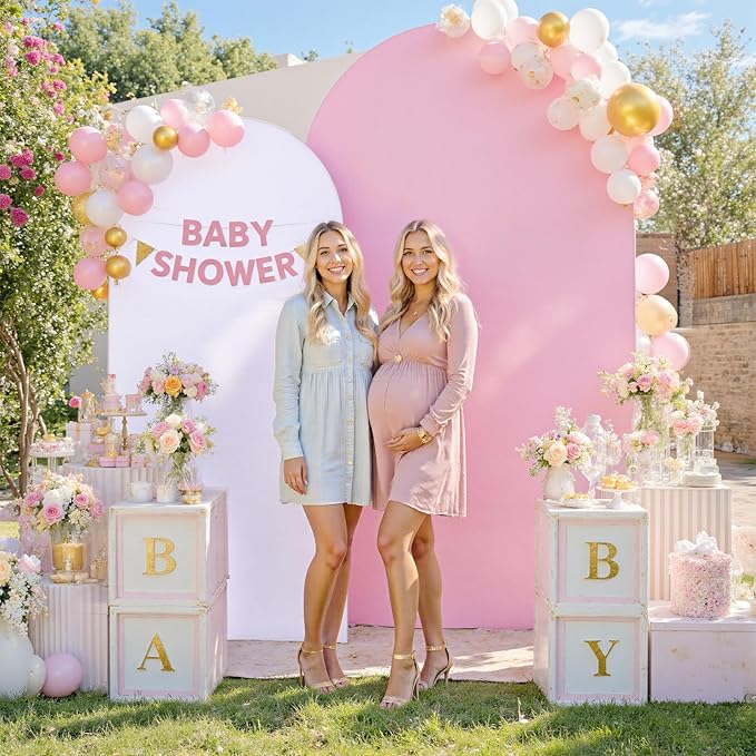 White Pink Arch Backdrop Cover Set of 2-7.2ft 6ft Dual Color Wedding Arch Cover-Wrinkle Free Stretchy Spandex Fitted Chiara Arch Stand Cover for Birthday Party Baby Shower Photo Photography