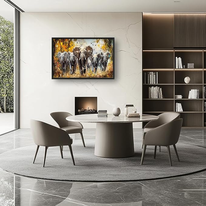 Extra Large Elephant Framed Wall Art for Living Room,Oversized Elephants Wild Animal Pictures Wall Decor,Forest Landscape Canvas Print Painting Modern Artwork Bedroom Office Bathroom 36L x 24W
