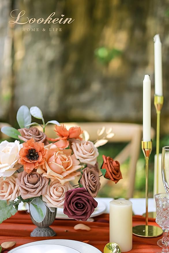 Lookein Artificial Flowers for DIY Wedding Decoration Bridal Bouquet Table Centerpieces Flower Garland Flower Arrangement, Exquisite Terracotta