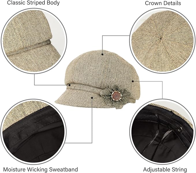 Women Retro Classic Visor Newsboy Cabbie Cap Beret Hats with Flower Buckle for Woman Ladies