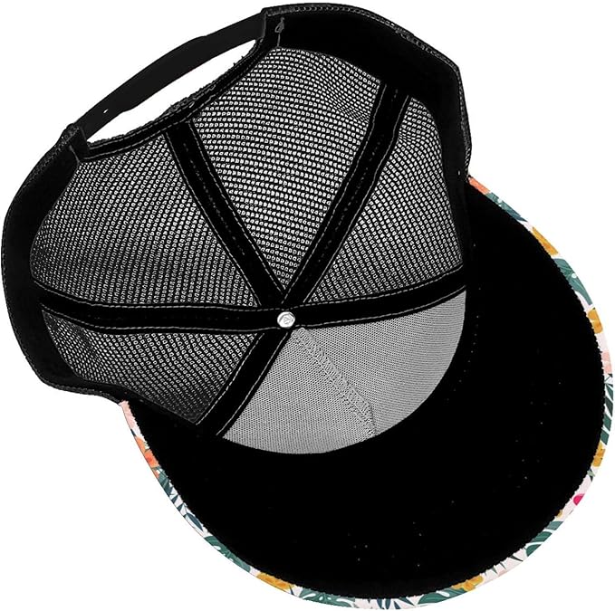 Tropical Pink Flowers Hats Women Men Hawaii Trucker Hat Adjustable Snapback Mesh Baseball Cap Hat