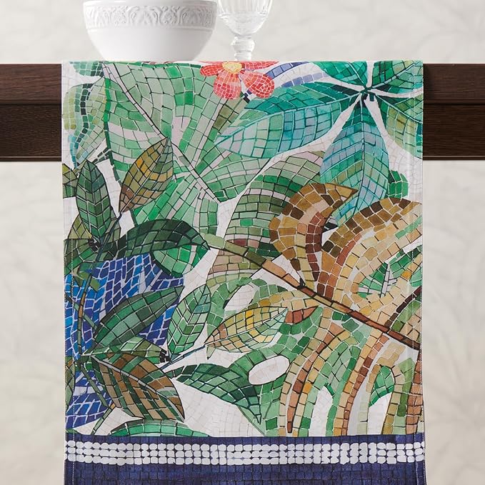 Maison d' Hermine Table Runner 100% Combed Cotton Premium 14.50 Inch x 72 Inch Decorative Runner Table Runners, Dining, Kitchen, Parties & Camping, Mosaic (Double Layer)