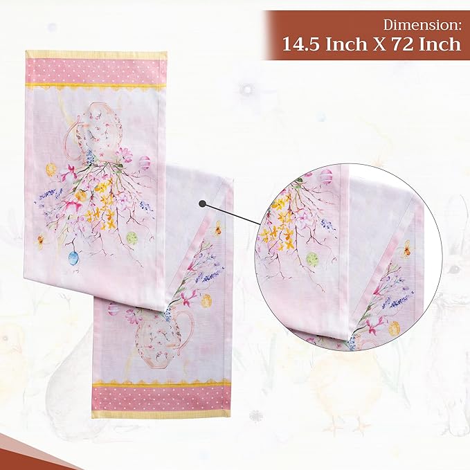 Maison d' Hermine Table Runner 100% Cotton Single Layer Table Runners 72 inches Long Decorative for Kitchen Dining Party Baby Shower Wedding Bridal Shower Spring Summer (Easter Zest, 14.50" x 72")