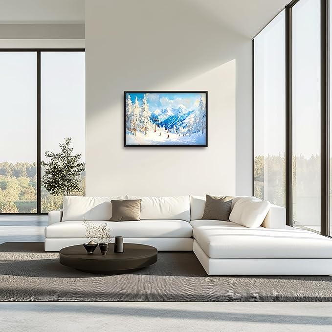 Snow Mountain Large Wall Art Ski Framed Wall Decor for Living Room, Mountains Pictures Oversized Canvas Print Painting Modern Extra Large Framed Artwork for Bedroom Office Home Decor 36"x24"