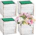 Dandat 4 Sets Wooden Cube Planter Boxes for Centerpiece 4 Inch Flower White Wood Rustic Square Vase with Removable Plastic Liner Floral Foam Block for Garden Wedding Christmas Home Arrangement Decor