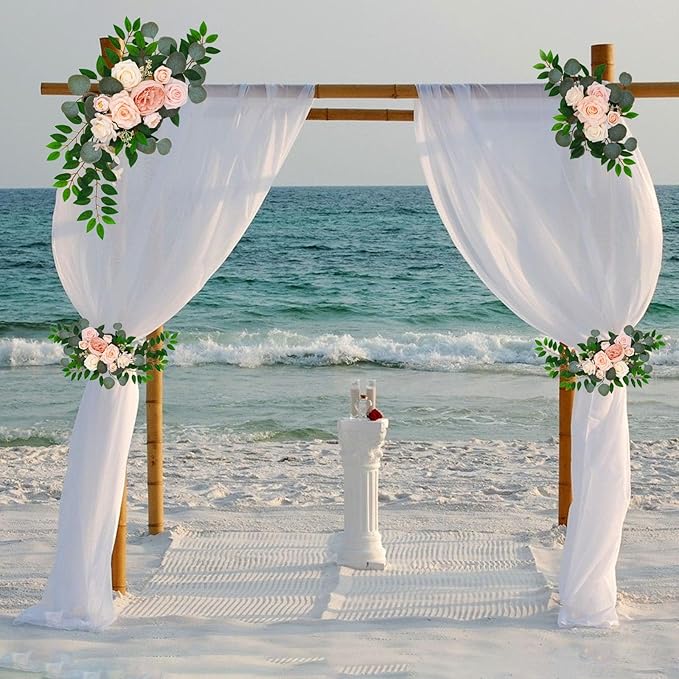 Champagne Pink Wedding Arch Flowers, Faux Flower Swag Set of 2, Floral Swag for Wedding Arch Welcome Signs, Reception Ceremony Signs Decor