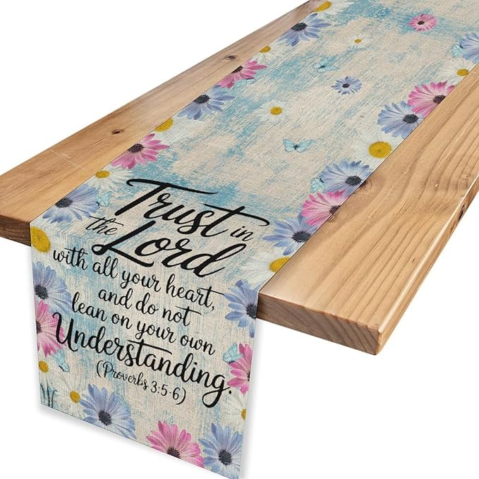 Daisy Flower Table Runner, Colorful Farmhouse Rustic Daisy Flower Print Linen Coffee Table Center Decor for Home Kitchen Dining Patio Holiday Party Indoor Outdoor Table Decorations 13x72 inch