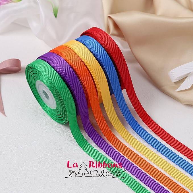 LaRibbons 3/8 Inch 100 Yard Grosgrain Ribbon Pack,10 Yd/Roll 10 Rolls Craft Ribbon for Gift Wrapping Floral Bouquets Wedding Party Decoration, Rainbow