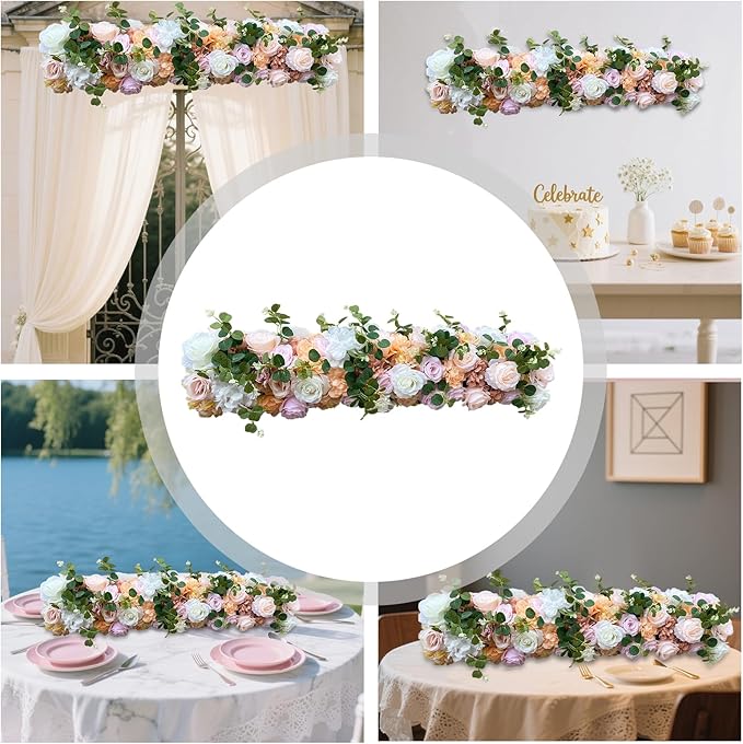 Artificial Silk Wall Flower, Wedding Arch Flower Garland Decorations, Artificial Faked Flowers Row, for Wedding Wall Backdrop Christmas Party Bridal Event Decor (Colorful,39.37 * 11.81 Inch)