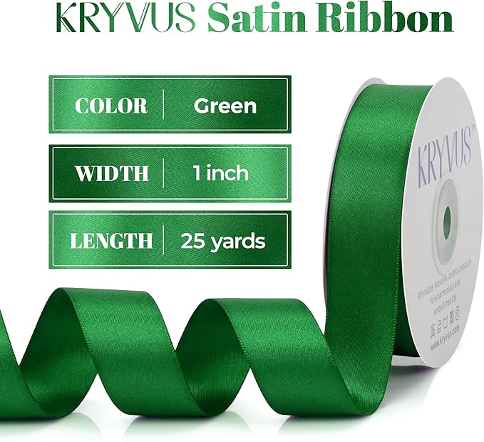 Premium Double Faced Satin Ribbon, 1 Inch X 25 Yards, Green, Perfect for Gift Wrapping, Crafts, Wedding Decor