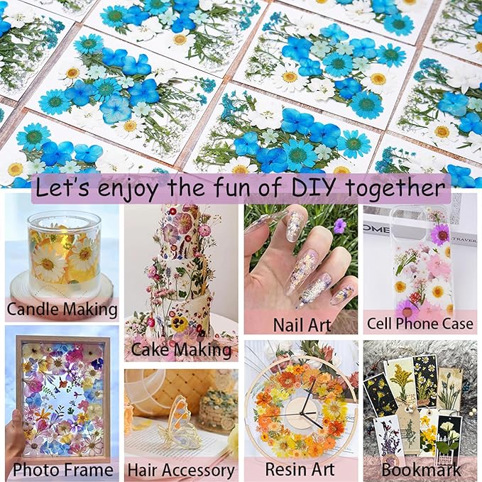 141Pcs Dried Pressed Flowers for Crafts,Xinxinran Dry Flower Kit for Resin Molds,Epoxy Resin Accessories,Bookmark,Nails, Jewelry Molds,Candle Making Supplies,Soap,Frame(Mixed Color)