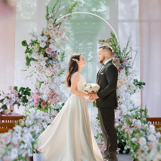 Asee'm 7.2FT White Wedding Arch Stand Metal Square Arched Backdrop Frame for Party Ceremony Birthday Bridal Baby Shower Garden Floral Balloon Arch Decoration