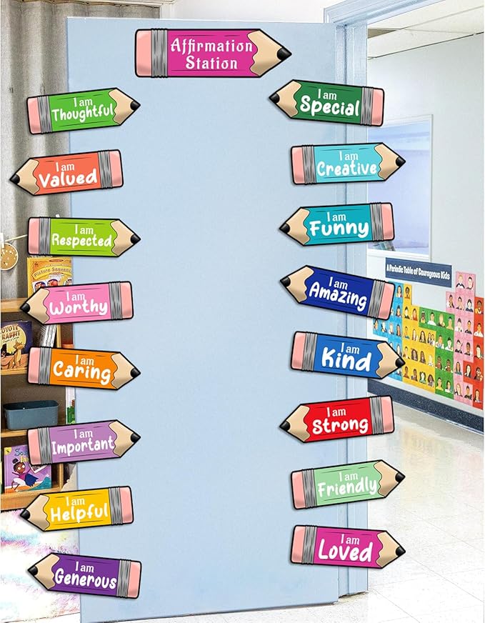 Watercolor Inspirational Mirror Decals Pencil Cutouts Stickers for Bulletin Board Set Kids Motivational Stickers for Galss Window Positive Affirmation Wall Decal for Playroom Nursery Teacher Supplies
