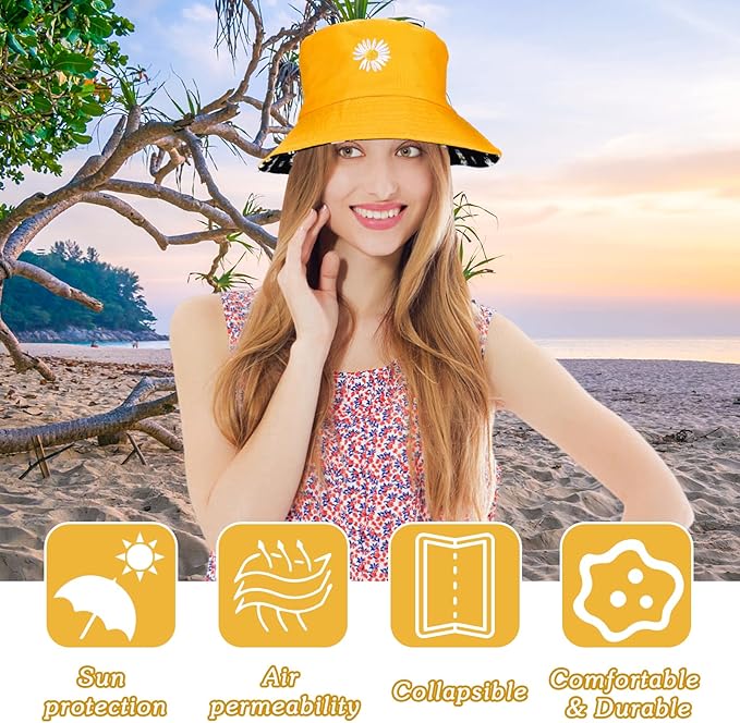 Sun Hat for Women Bucket Hat Cotton Reversible Summer Travel Beach Fishing Cap