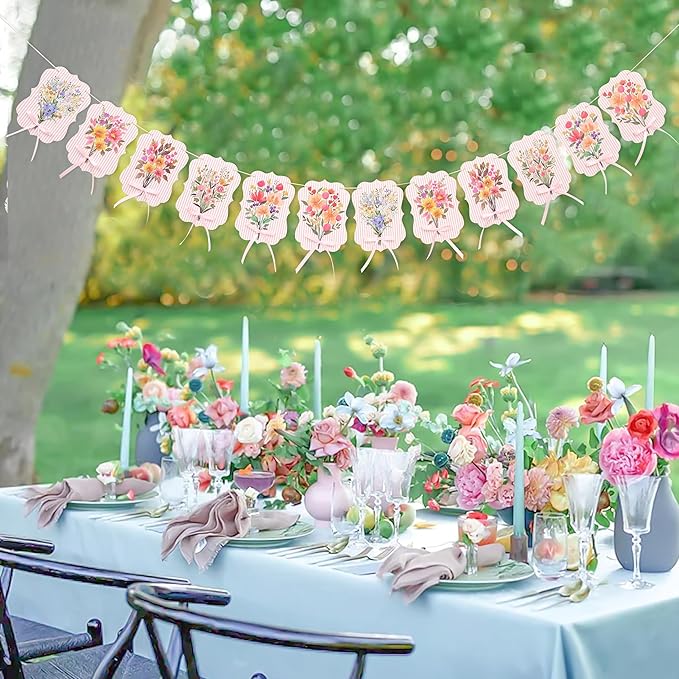 Floral Baby Shower Decorations Garland - Baby in Bloom Bow Banner, Flowers Baby Clothes Banner for Gender Reveal, 1st Birthday, Anniversary Party Backdrop