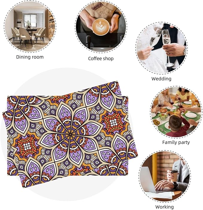 Placemats 4 pcs Mandala Double-Layer Imitation Linen Place Mats Non-Slip Heat-Resistant Tablemats for Home Restaurant Hotel 18×12 Inch