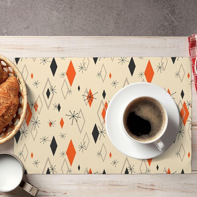 Mid Century Modern Placemats Set of 4,Kitchen Table Mats for Dining Outdoor Home Decor 12x18 Retro Place Mats 4 PCS, Style-16