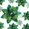 Geosar 36 Pcs Christmas Glitter Artificial Poinsettia Flowers Xmas Poinsettia Artificial Wedding Flowers Decorations Xmas Tree Ornaments with Clips for Party, 6 Inch, 4 Inch, 3 Inch(Grass Green)