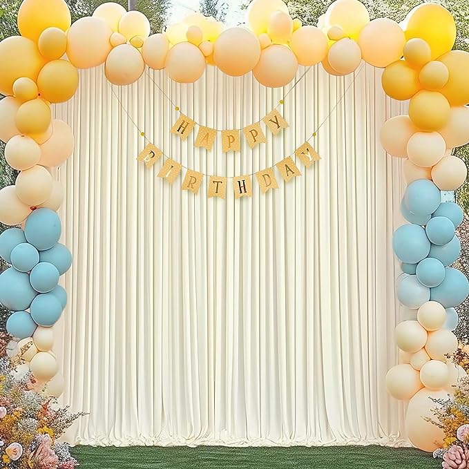 Wish Care Ivory Backdrop Curtains 4 Panels - Wrinkle-Free Polyester Photography Drapes for Wedding, Baby Shower, Birthday Party & More - 16 X10FT (Ivory)